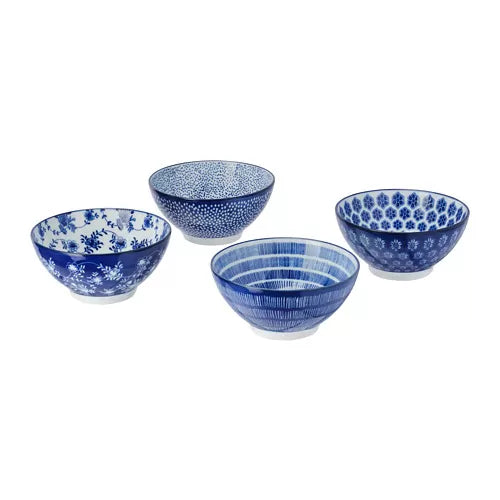 ENTUSIASM Mangkuk, berpola/biru, 12 cm