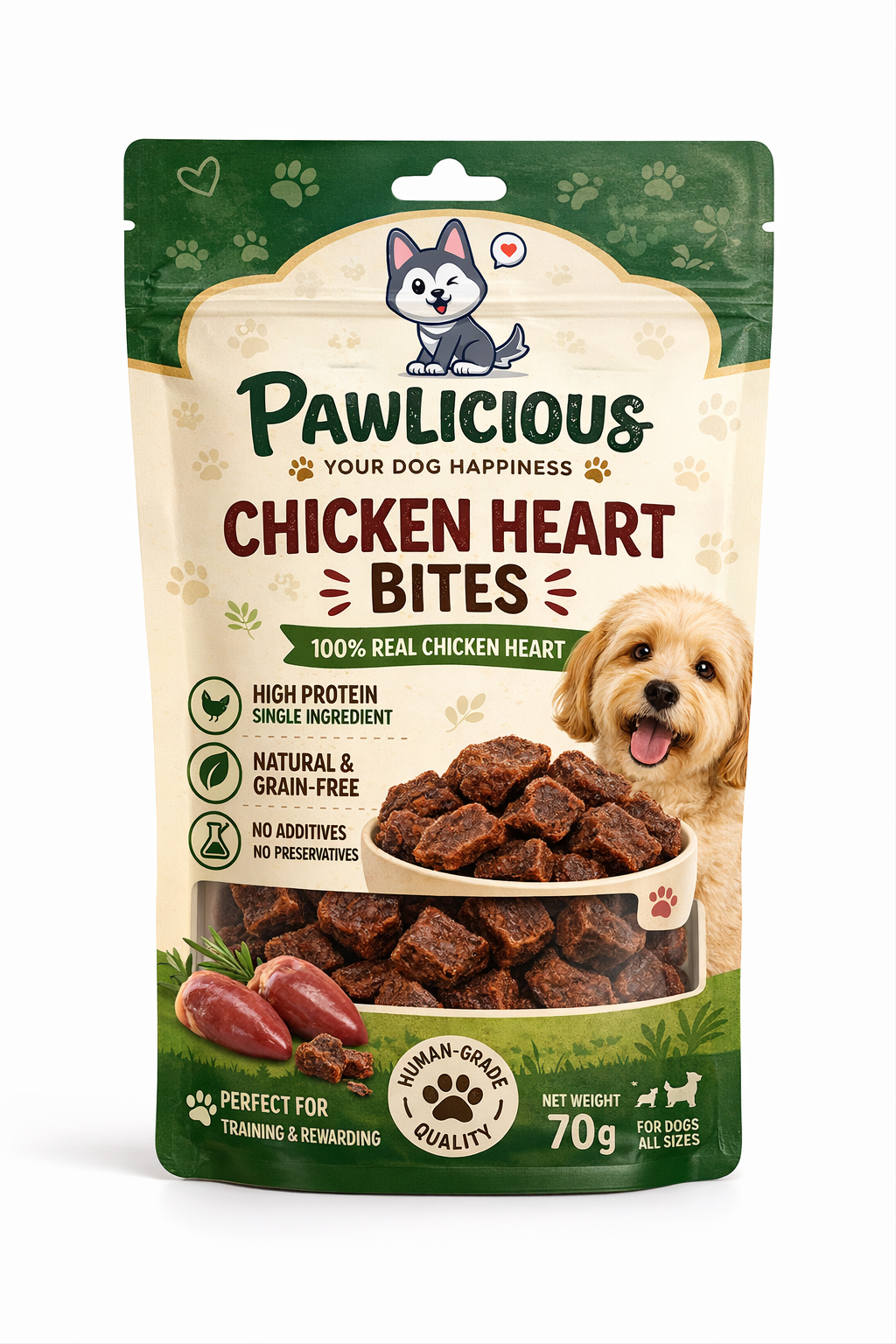 Pawlicious Chicken Heart Bites 70 grams