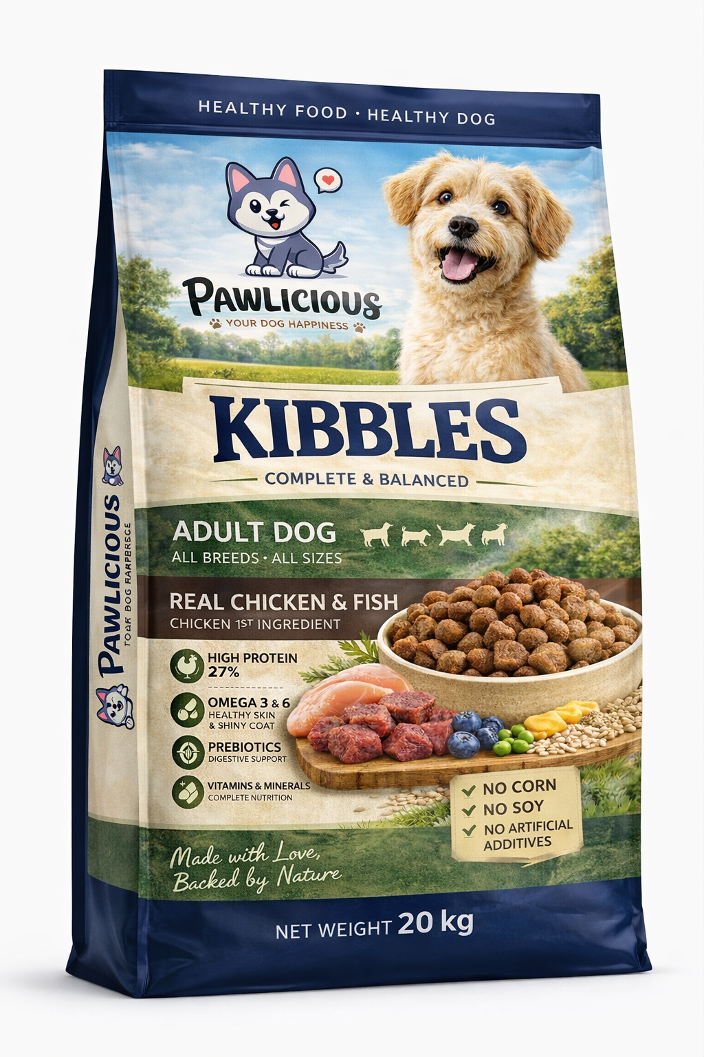 Pawlicious Kibbles Complete & Balance Adult Dog Food — Chicken & Fish Flavor