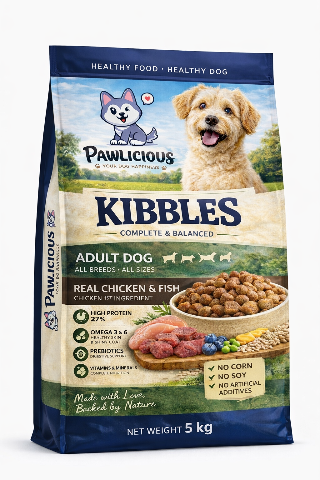 Pawlicious Kibbles Complete & Balance Adult Dog Food — Chicken & Fish Flavor