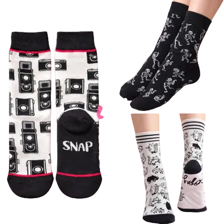 Accessories Kaus Kaki Panjang Camera Skull Black White