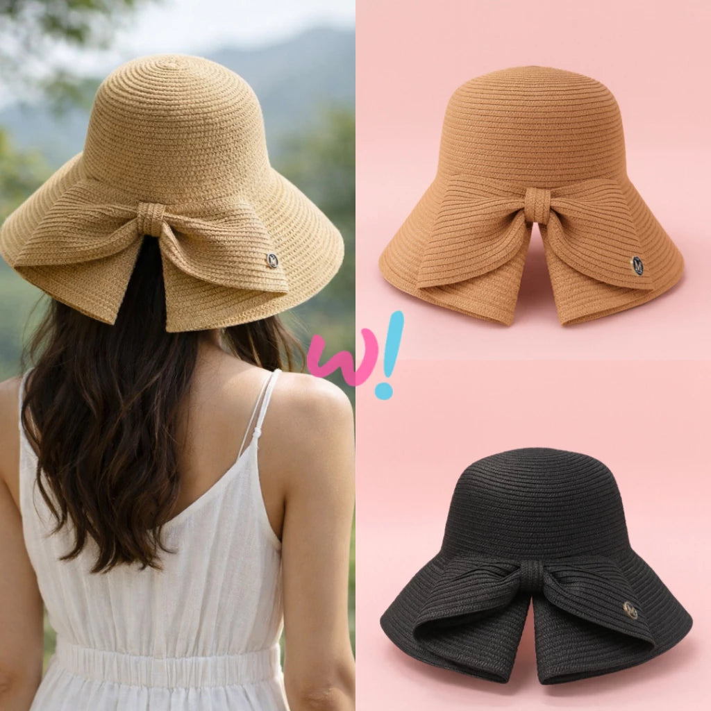 Accessories Topi Pantai Wanita Pita Bucket Hat Topi Anti UV
